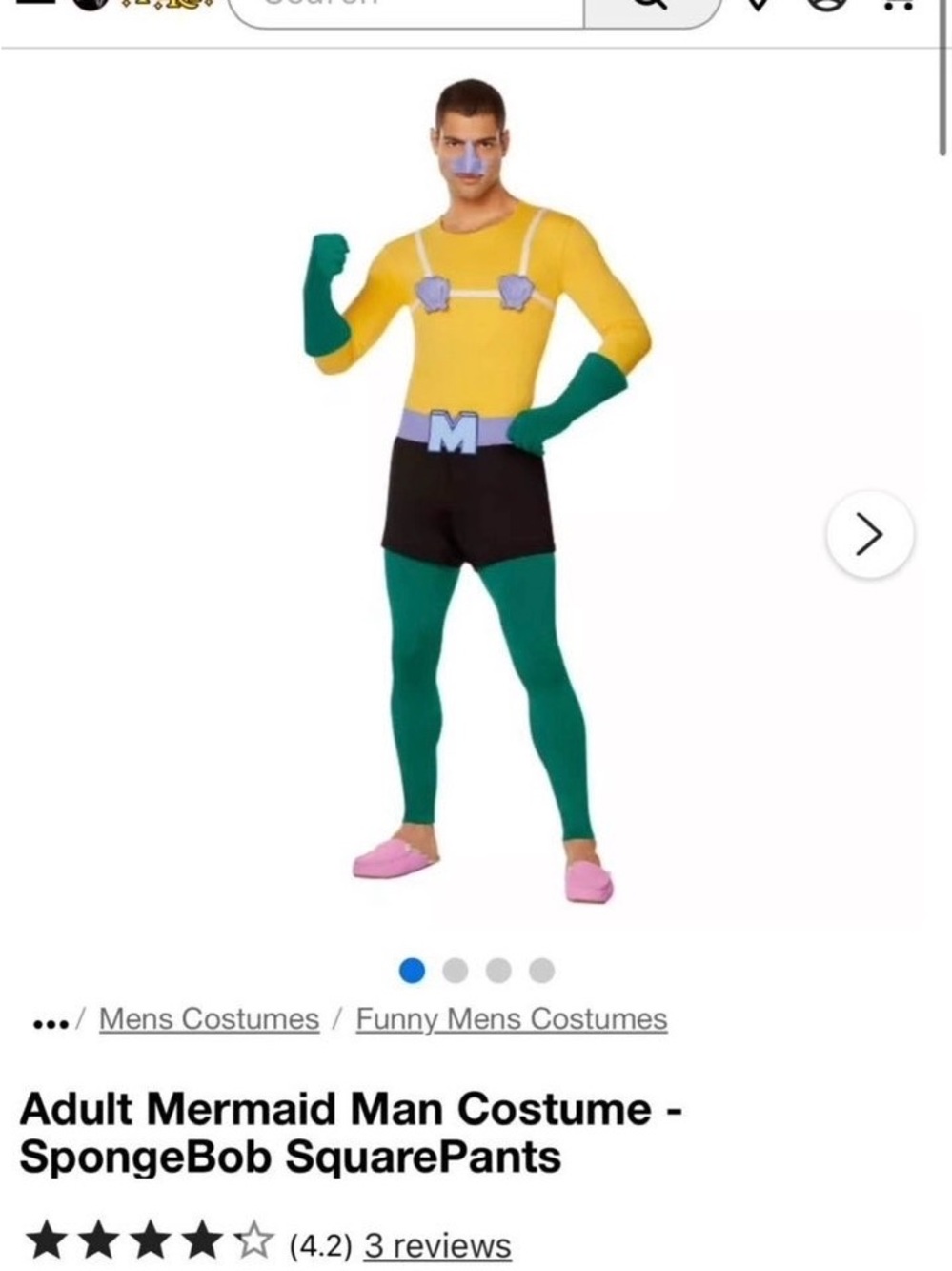 Men’s Adult Mermaid Man Halloween Costume size Large SpongeBob SquarePants
